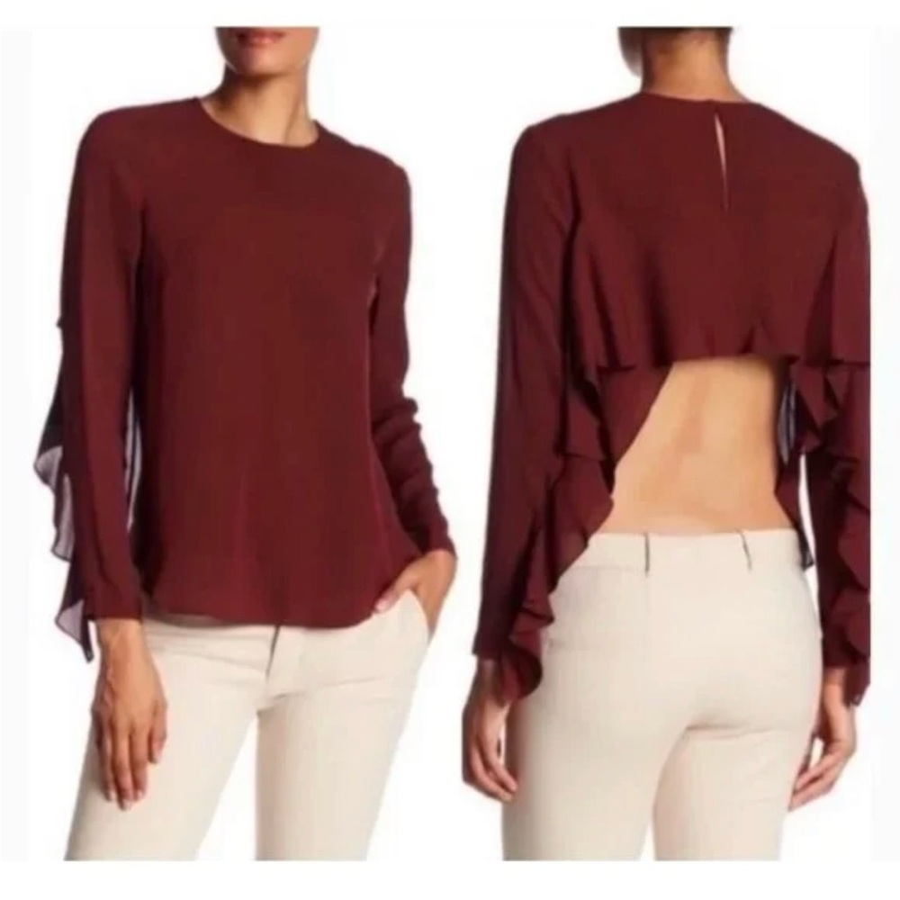 A.L.C. Burgundy Ruffle Back Blouse